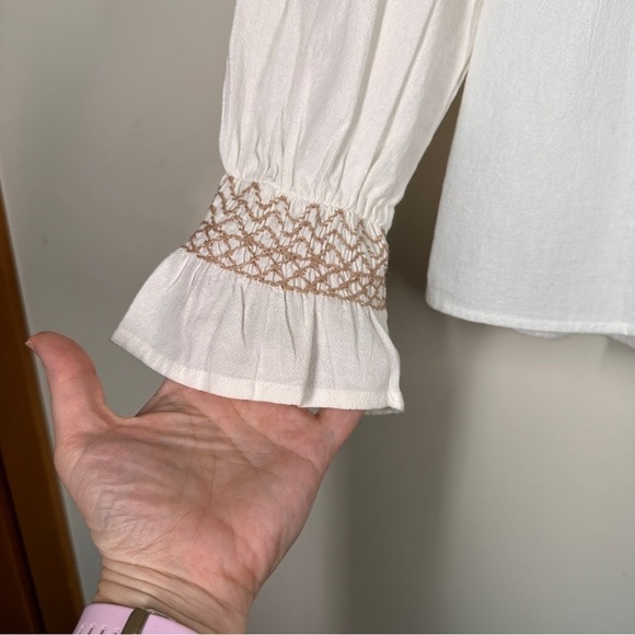 NWOT Faherty Laura Embroidered Smock Neck Top S - Picture 6 of 8